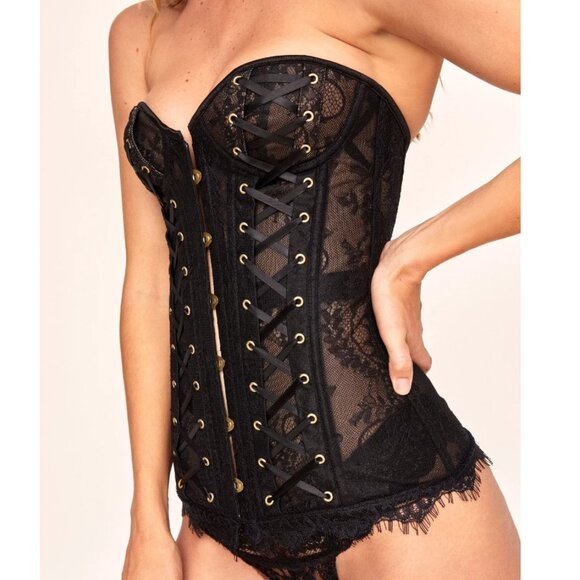 Black Lace-Up Axelle Corset With Gold Hardware Floral Lace  Small Adore Me - Picture 1 of 13